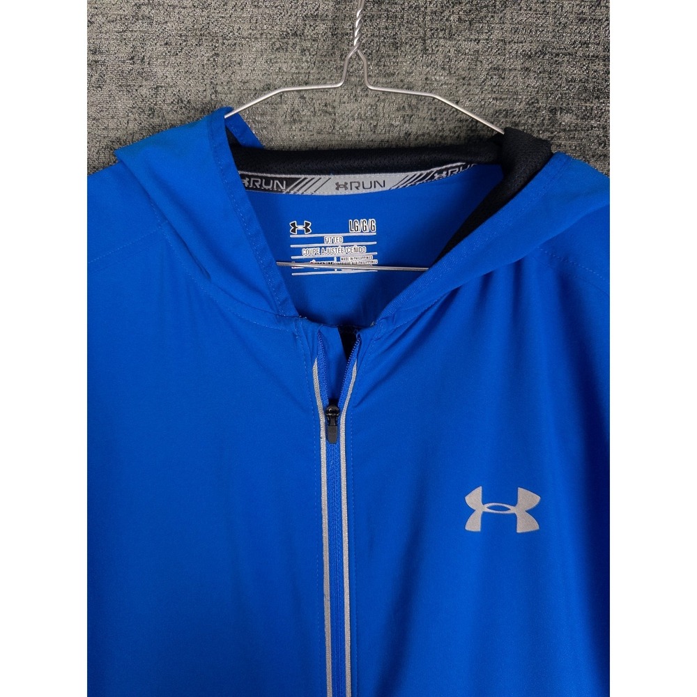 Under Armour Running Jacket Mens L Blue Full Zip Hooded Lightweight Heatgear